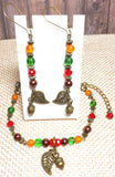 Autumn Bronze Acorn Leaf Handcrafted Beaded Bracelet & Earring Set