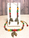 Autumn Bronze Acorn Leaf Handcrafted Beaded Bracelet & Earring Set