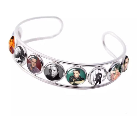 Elvis Presley Photographs Glass Charm Fashion Bangle Bracelet