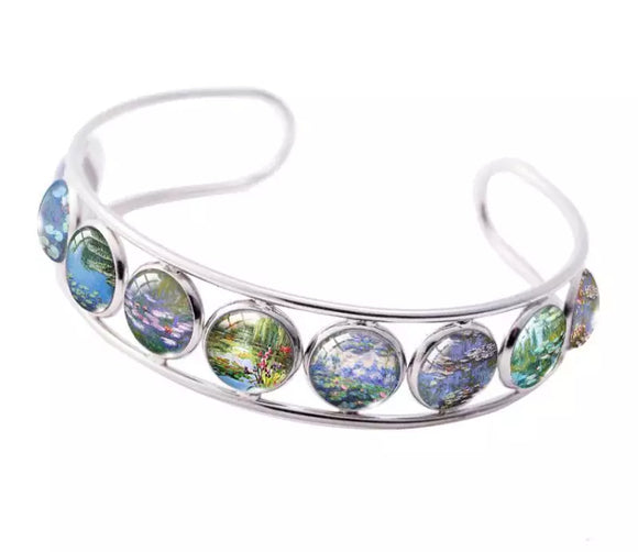 Claude Monet Paintings Glass Charm Fashion Bangle Bracelet