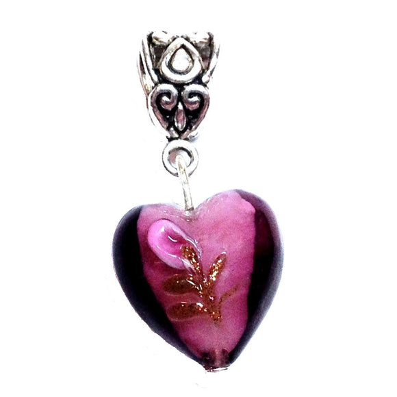 Purple Lampwork Glass Heart Handmade Charm Pendant