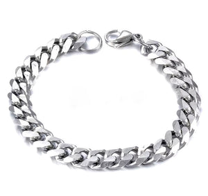 Men's 9mm Thick Chain Link Bracelet Silver Steel