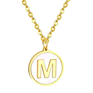 Letter "M" Initial Shell Chain Necklace Yellow Gold Plated 18K GP