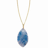 Blue Dragon Vein Agate Pendant 18K GP Yellow Gold Plated Chain Necklace