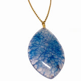 Blue Dragon Vein Agate Pendant 18K GP Yellow Gold Plated Chain Necklace