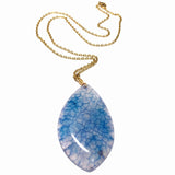 Blue Dragon Vein Agate Pendant 18K GP Yellow Gold Plated Chain Necklace