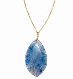 Blue Dragon Vein Agate Pendant 18K GP Yellow Gold Plated Chain Necklace