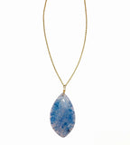 Blue Dragon Vein Agate Pendant 18K GP Yellow Gold Plated Chain Necklace