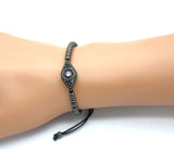 Evil Eye Rhinestone Beaded Adjustable Cord Bracelet Black