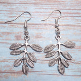 Branch Leaf Leaves Charm Earrings Silver