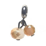 Handcrafted Silver Stainless Steel Peach Glass Crystal Charm Fits Pandora