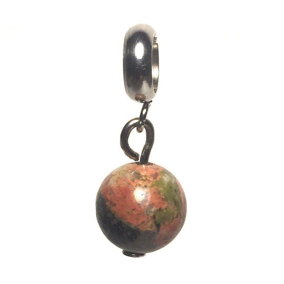 Handcrafted Natural Unakite Gemstone Silver Stainless Steel Charm Fits Pandora