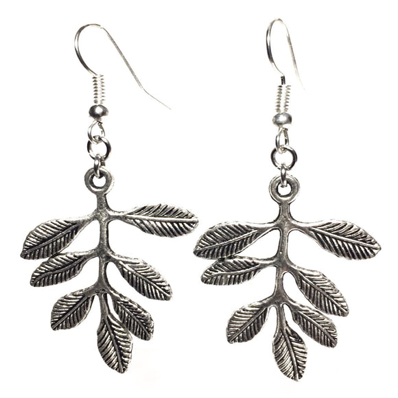 Branch Leaf Leaves Charm Earrings Silver