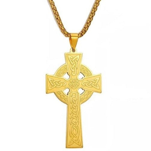 Celtic Cross Chain Necklace Yellow Gold Plated 