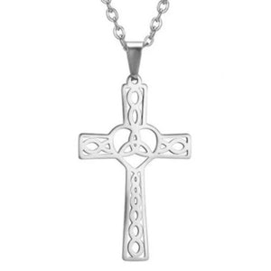 Celtic Cross Knot Outline Pendant Chain Necklace Silver Steel