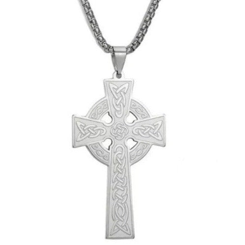 Celtic Cross Chain Necklace Silver Steel