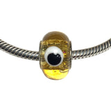 Evil Eye Amber Earth Yellow Murano Glass Bead for Pandora Chain Charm Bracelet