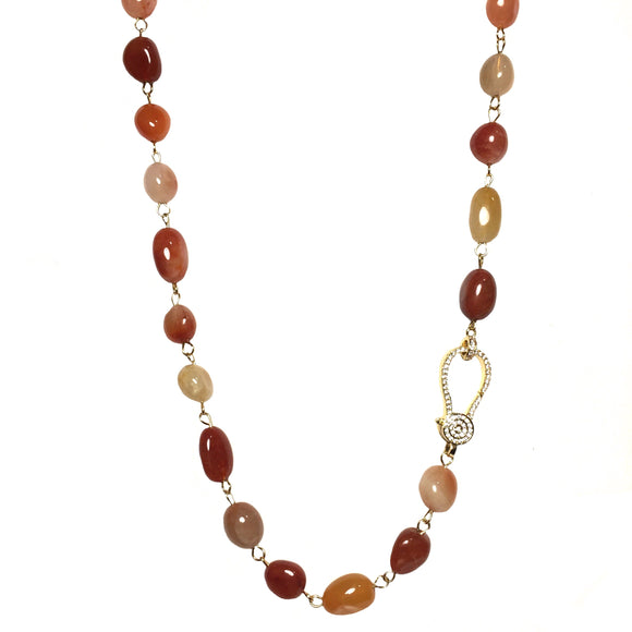 Earthy Orange Agate Gemstone Gold Rhinestone Beaded Necklace