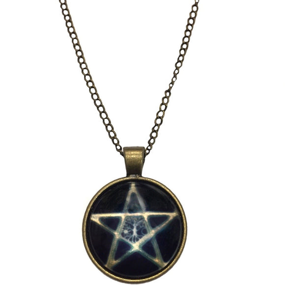 Bronze Pentagram Glass Dome Pendant Chain Necklace