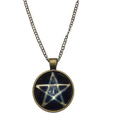 Bronze Pentagram Glass Dome Pendant Chain Necklace