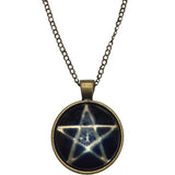 Bronze Pentagram Glass Dome Pendant Chain Necklace