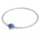 Blue Heart Rhinestone European Silver Bangle Bracelet Like Pandora