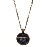 Bronze Pentagram Glass Dome Pendant Chain Necklace