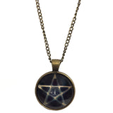 Bronze Pentagram Glass Dome Pendant Chain Necklace