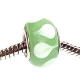 Mellow Earth Green White Petals Murano Glass Bead Charm Fits Pandora