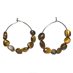 Tiger Eye Natural Gemstone Hoop Earrings