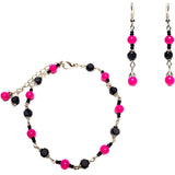 Fuchsia & Black Handcrafted Beaded Set (Anklet Earrings)