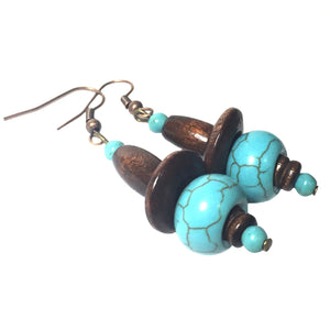 Wood and Howlite Gemstone Beaded Handcrafted Earrings