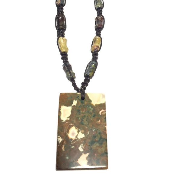 Agate Jasper Natural Gemstone Handcrafted Men Cord Braided Necklace