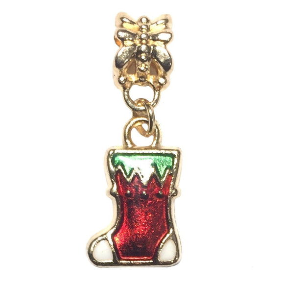 Gold Christmas Stocking Charm Bead For Pandora Chain Bracelet 