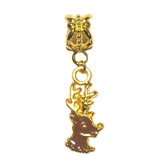 Reindeer Gold Christmas Bead Charm Fits Pandora Chain Bracelet