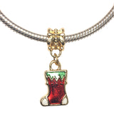 Gold Christmas Stocking Charm Bead For Pandora Chain Bracelet 