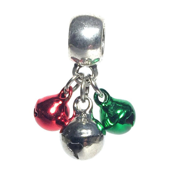 Jingle Bells Christmas Red Green Silver Bead Charm Fits Pandora Chain Bracelet