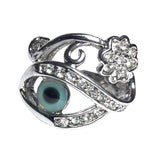 Evil Eye Rhinestone Ring White Gold Filled