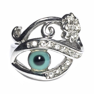 Evil Eye Rhinestone Ring White Gold Filled