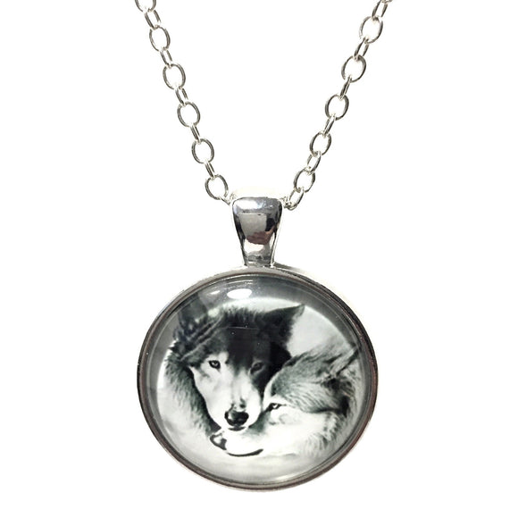 Loving Wolves Glass Dome Chain Necklace 
