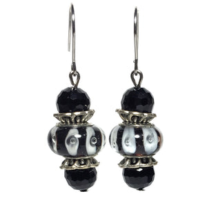 Black and White Murano Glass Crystal Beaded Handcrafted Artisan Earrings