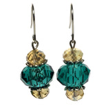 Cyan and Champagne Glass Crystal Beaded Handcrafted Earrings