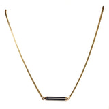 Black Agate Cylinder Natural Gemstone 18K GP Gold Plated Chain Necklace