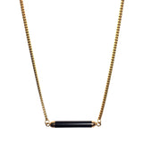 Black Agate Cylinder Natural Gemstone 18K GP Gold Plated Chain Necklace