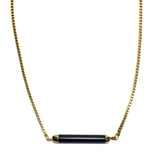 Black Agate Cylinder Natural Gemstone 18K GP Gold Plated Chain Necklace