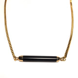 Black Agate Cylinder Natural Gemstone 18K GP Gold Plated Chain Necklace