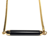 Black Agate Cylinder Natural Gemstone 18K GP Gold Plated Chain Necklace