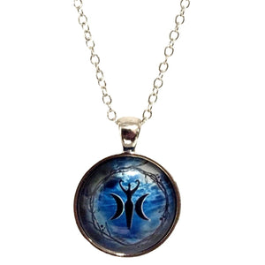 Goddess Triple Moon Glass Dome Chain Necklace