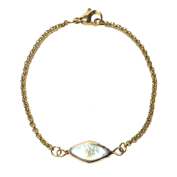 Natural Mother of Pearl 18 K GP Yellow Gold Plated Chain Bracelet