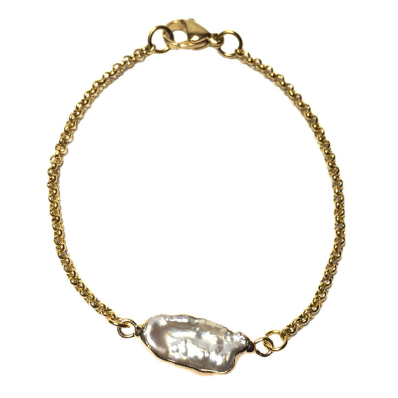 Natural Mother of Pearl 18 K GP Yellow Gold Plated Chain Bracelet